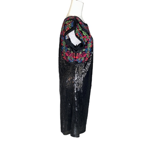 NWT RARE Zara Collection Black Sequin Embroidered Oaxacan Style Mini Dress - M - Picture 7 of 14